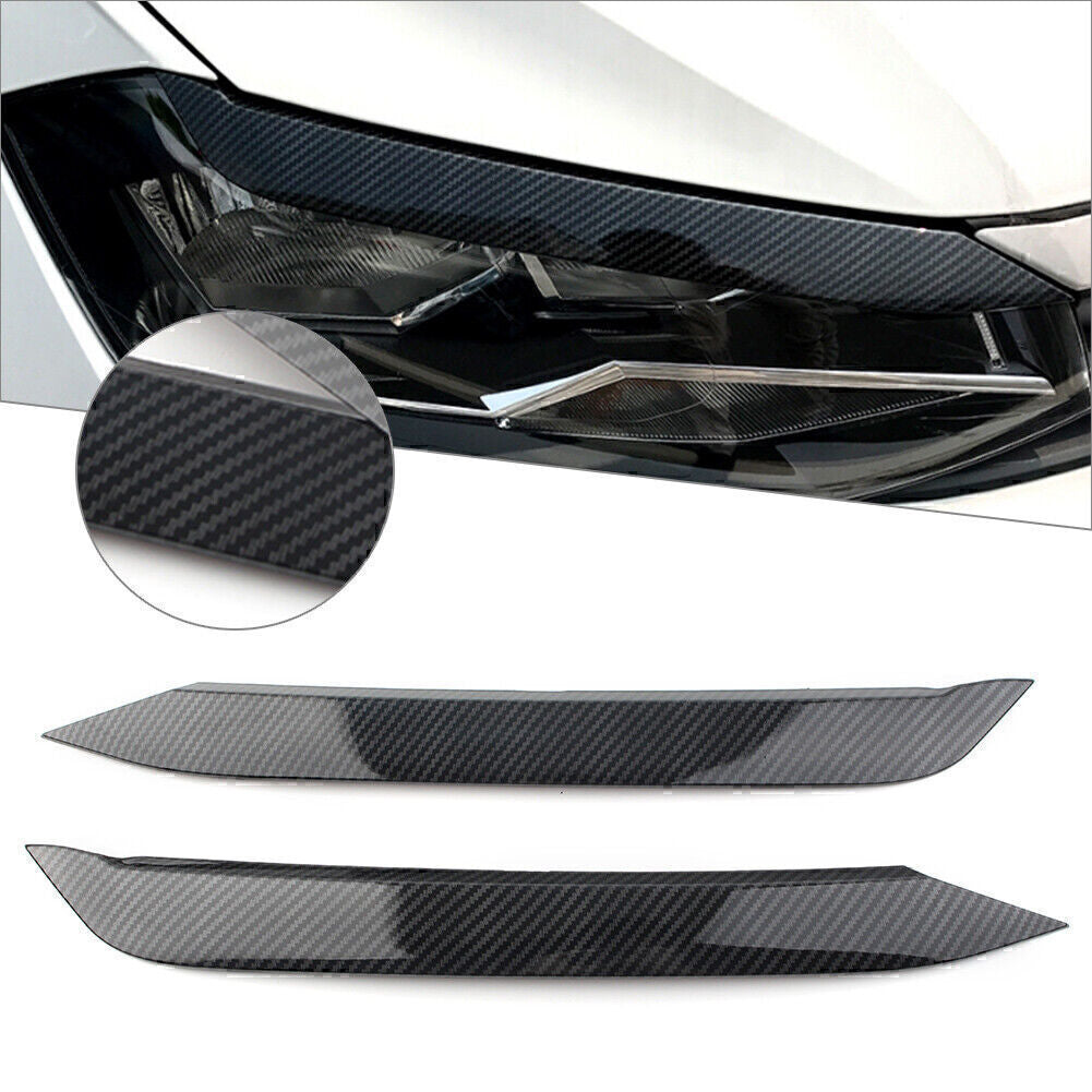 for VW Polo 2019+ 2x Carbon Look Headlight Eyebrow Eyelid Molding Trim Lid Cover