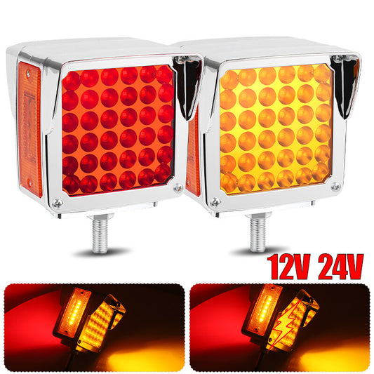 2X Amber+Red Square 78-LED Double Face Stud Mount Fender Turn Brake Tail Lights