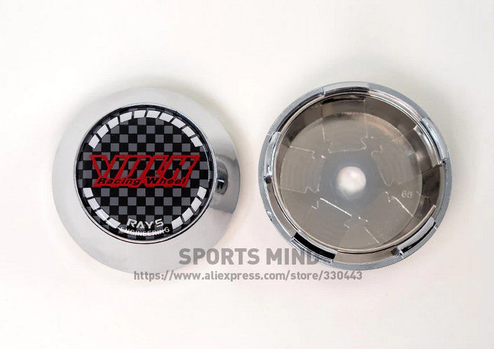 4-piece set of 65mm Volk racing logo wheel center caps, hubcaps, rim caps, badges, chrome, carbon