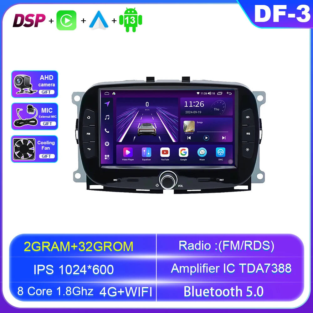 Andriod Car Stereo Radio CarPlay for FIAT 500 2016-2019 GPS Video Player Screen