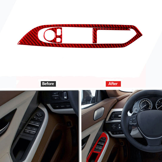 3x red carbon fiber driver window switch trim for BMW 6 Series F12 F13 2011-18