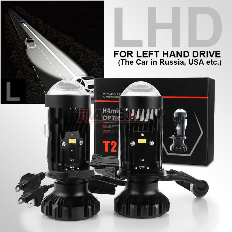 2X H4 HB2 9003 for Mini Bi-LED Projector Headlight Lens 100W Hi/Lo Bulb Retrofit LHD