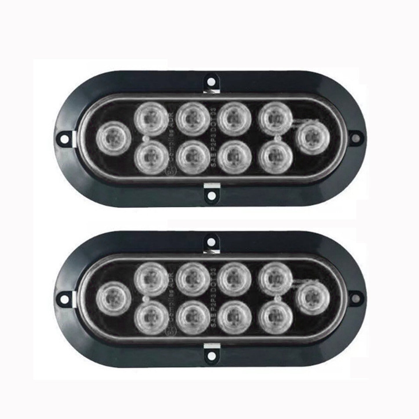 2 White 6-inch oval LED taillights surface-mounted truck trailer spare reverse AT