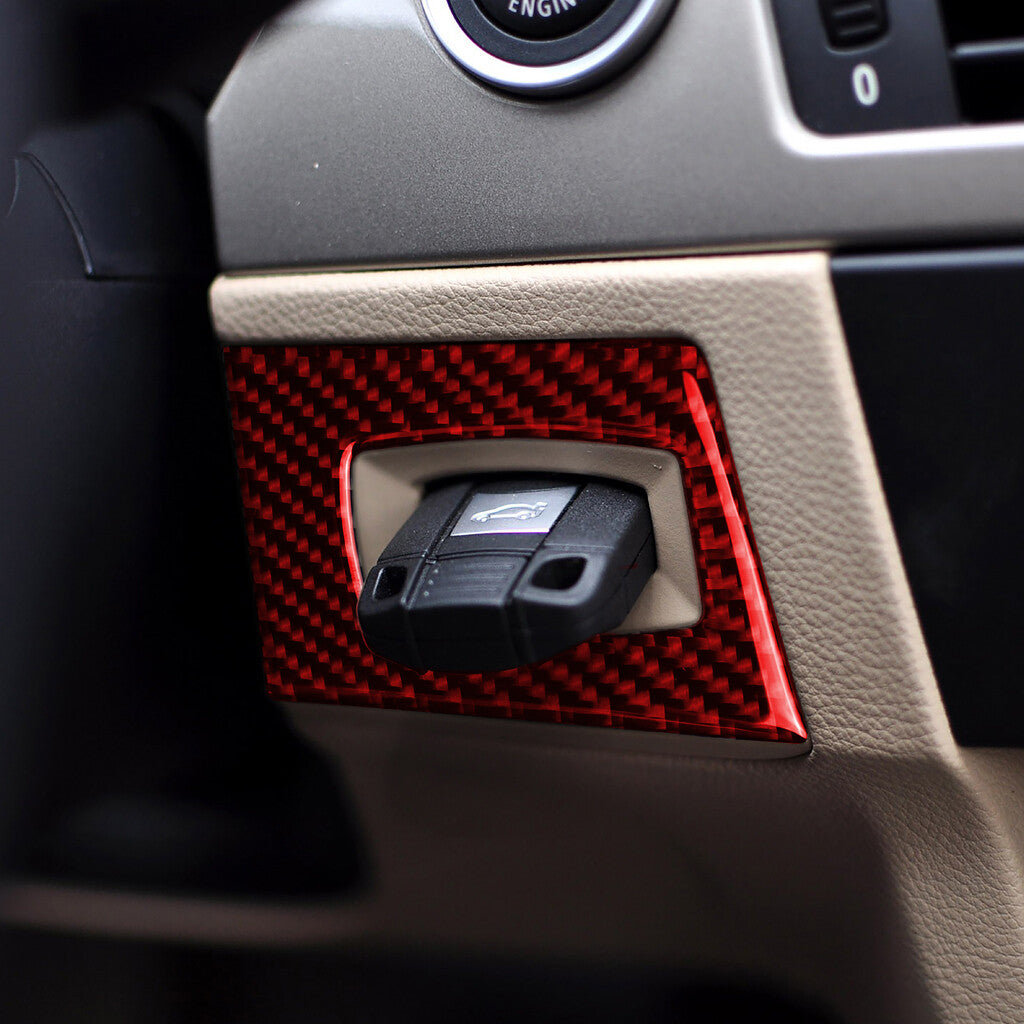 Red Carbon Fiber Ignition Switch Button Key Hole Trim for BMW 3 Series E90 05-12