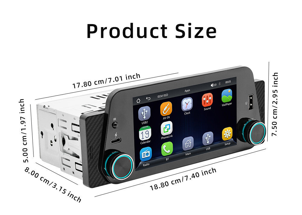 5in 1 Din Car Stereo Radio Bluetooth For Apple Carplay USB FM Video MP5 Player