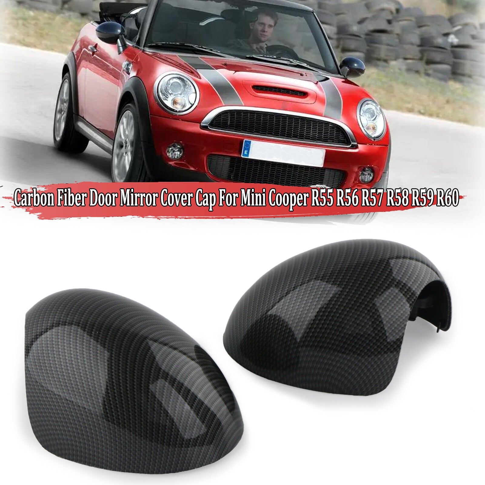 Rear door mirror caps for Mini Cooper R55 R56 R57 R58 R60 carbon fiber L+R