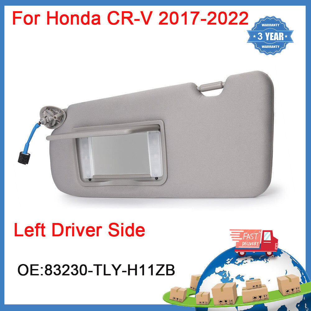 83230-TLY-H11ZB Left Driver Gray Sun Visor W/ Light for Honda CR-V CRV 2017-2022