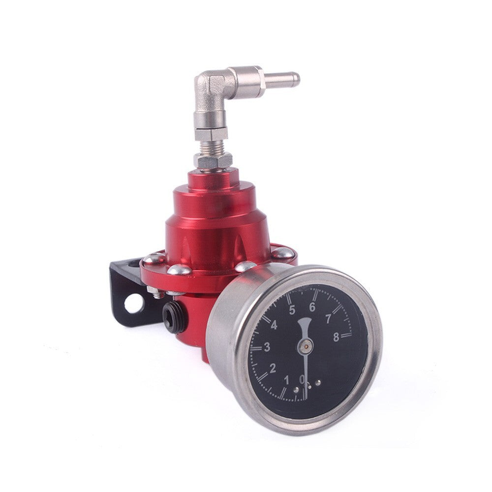 Red Universal Adjustable Car Fuel Pressure Regulator with Oil Gauge Kit
