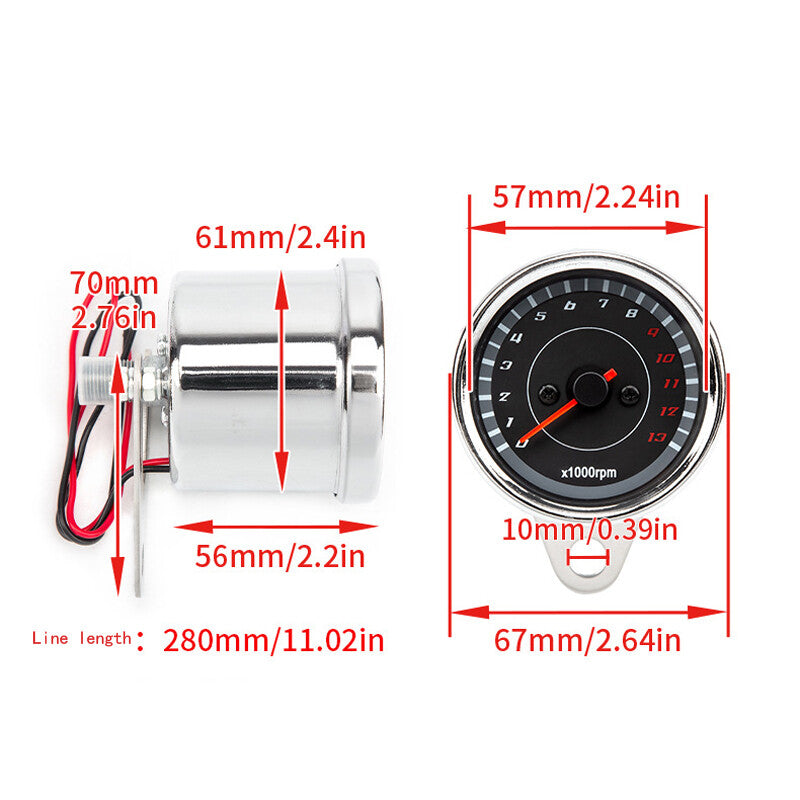 12V Motorcycle Tachometer (0-13000 RPM) with LED Backlight