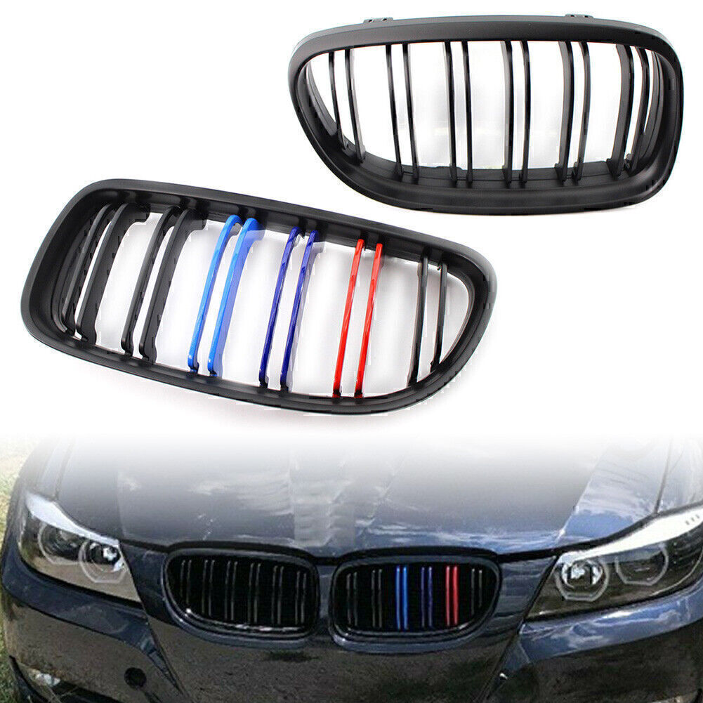 2x M-color Matte Black Front Kidney Grille for BMW E90 E91 LCI 328i 335i 2009-11