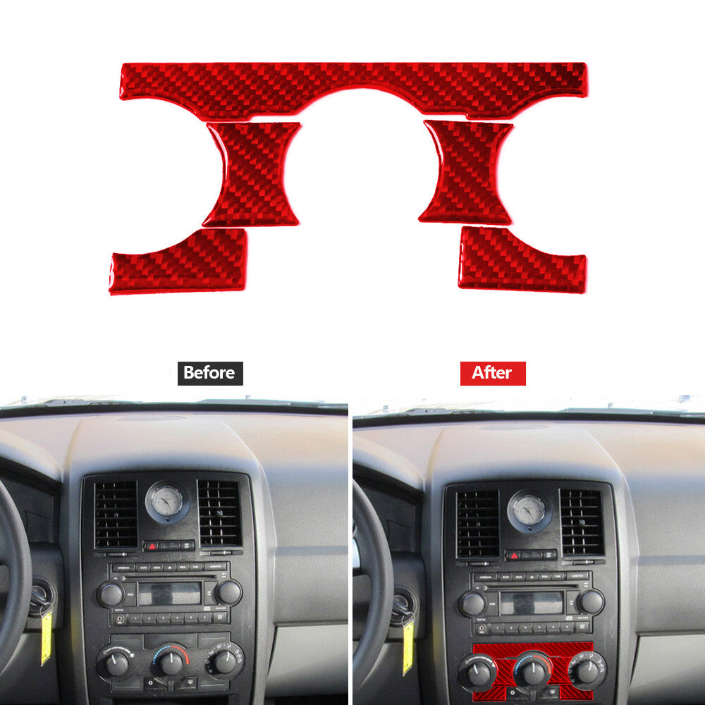 5Pcs Red Carbon Fiber Manual Climate Control Cover Trim for Chrysler 300 2005-07