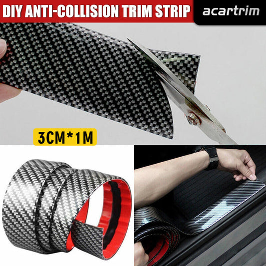 Black Car Accessory Sticker Carbon Fiber Rubber Door Sill Bumper Strip Protector