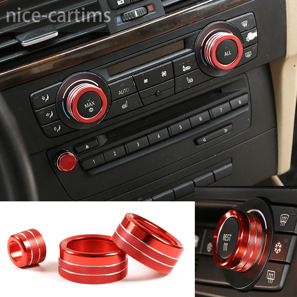 3¡ÁRed Alloy Air Condition Switch Knob Ring Trim for BMW 3 Series E90 E92 2007-12