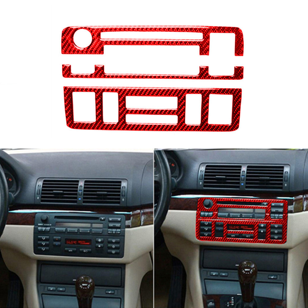 3x red carbon fiber center console CD trim for BMW 3 Series E46 1998-2005