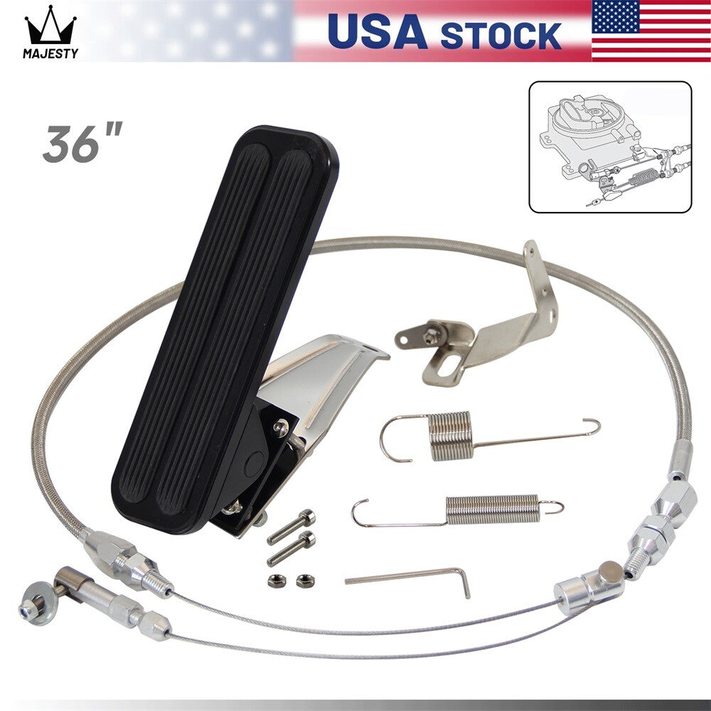 Floor Mount Gas Pedal+36 Stainless Throttle Cable Bracket Spring Kit Street Rod