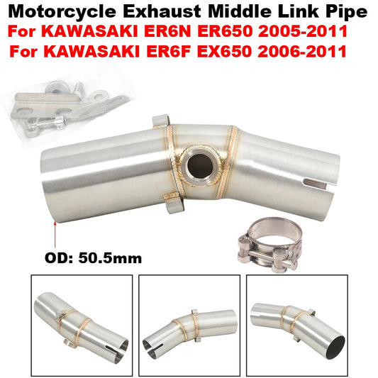for KAWASAKI ER6N/ER6F/ER650/EX650 Slip-On Exhaust Mid-Pipe  Muffler 51mm 2005-2011