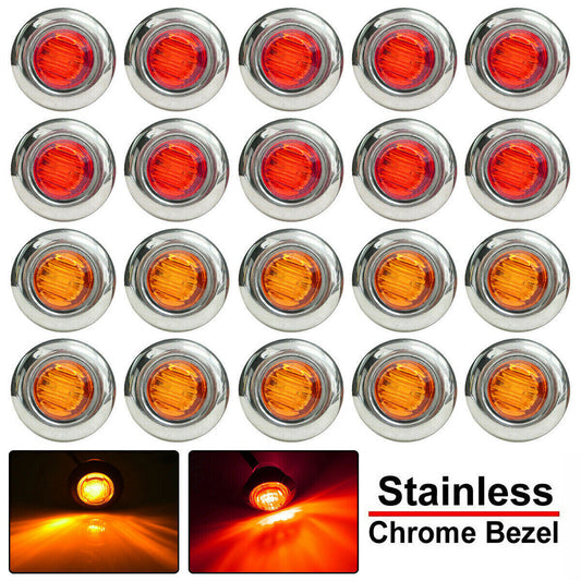 20x 3/4 10Amber+10Red Side Marker light LED Round Button lamp For Trailer Truck
