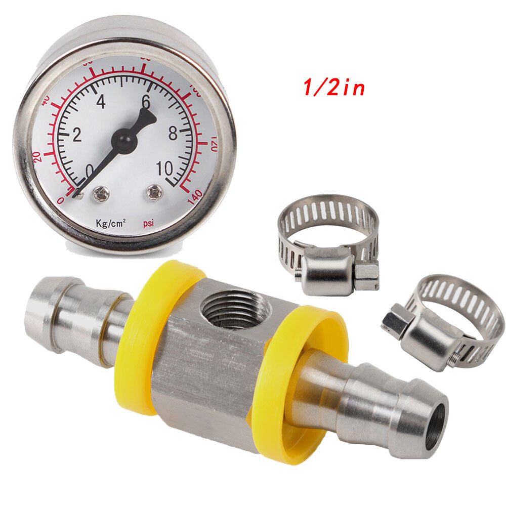 New 1/8 NPT Fuel Pressure Gauge 0-140 PSI with 1/2inch Sensor T-Fitting Adapter