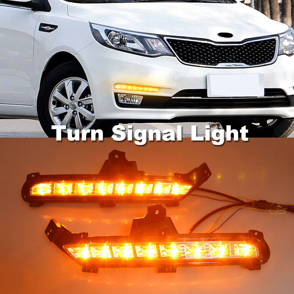 2x LED DRL Daytime Running Light Fog Lamp Turn Signal Kit for KIA K2 2015-2016