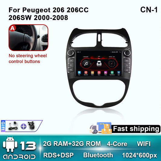 Android Car Radio for PEUGEOT 206 206CC 206SW 2000-2008 GPS Video Player Screen