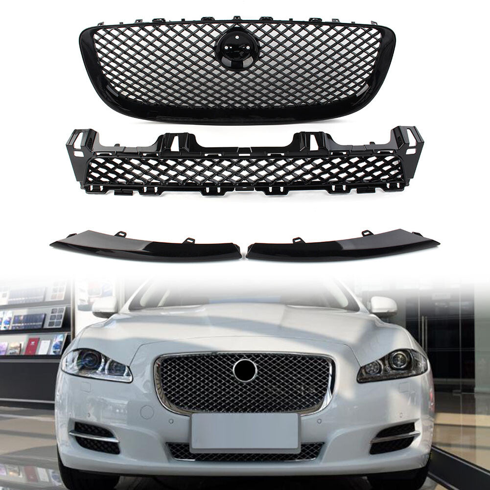 4Pcs Black Front Grille Upper and Lower Mesh Grill for Jaguar XJ 2010-2015