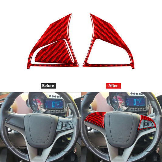 Red Carbon Fiber Steering Wheel Button Cover Type B for Chevrolet Sonic 2012-16