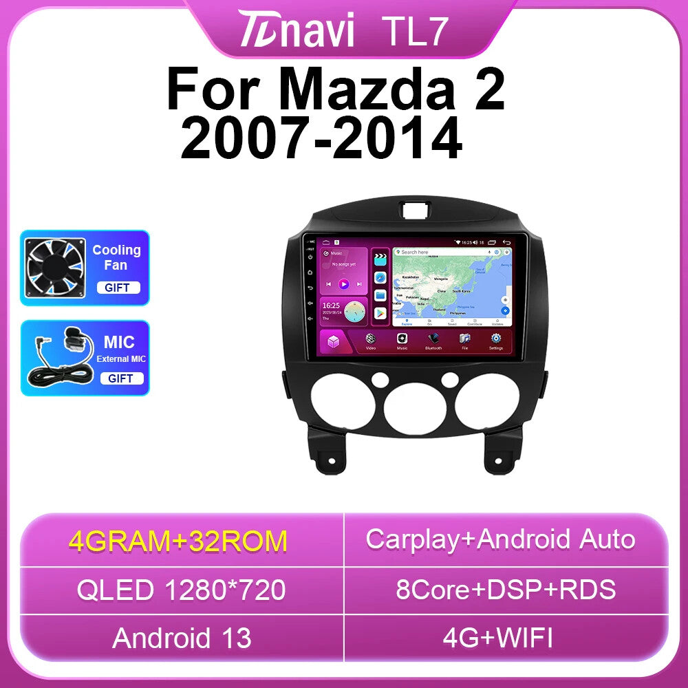 for Mazda 2 2007-14 GPS CarPlay Car Radio Android Auto Multimedia Stereo Screen