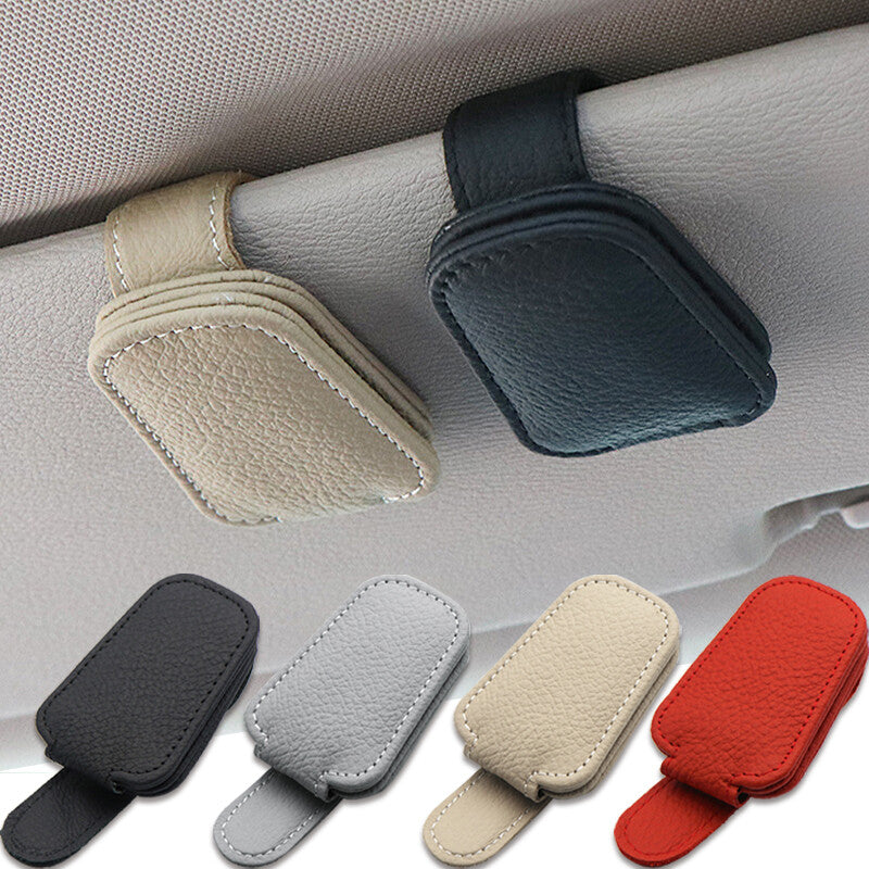 1¡Á Sunglasses Holders Car Sun Visor Leather Glasses Eyeglass Hanger Clip