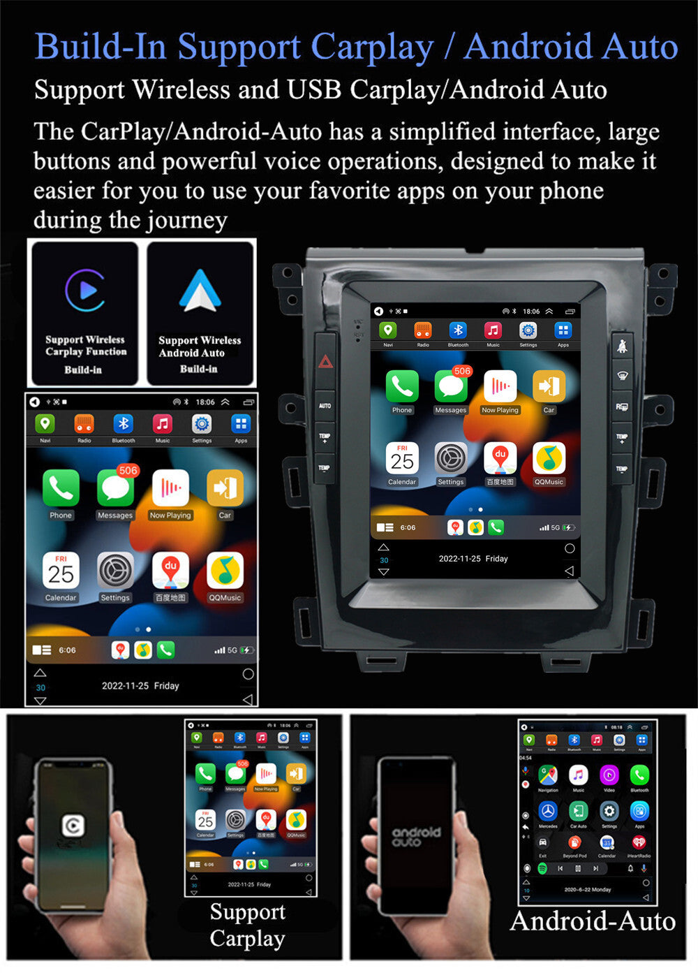 For 2010-15 for Ford Edge Carplay 2+32GB Radio Stereo GPS Nav Head Unit WIFI FM 9.7