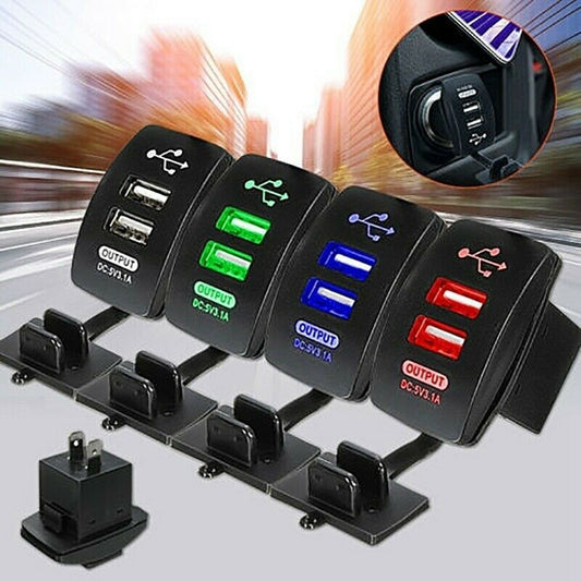 12-24V 3.1A Dual LED USB Car Charger Socket (Random Color)