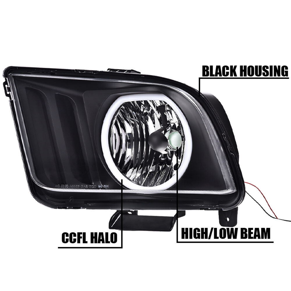 Suitable for 05-09 for Ford for Mustang Black/Smoke LED DRL Halo Headlights LHRH