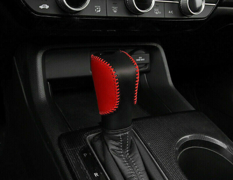 for Honda for Civic 11th 2022-23 BlackRed Leather Gear Shift Knob Holster Cap Trim