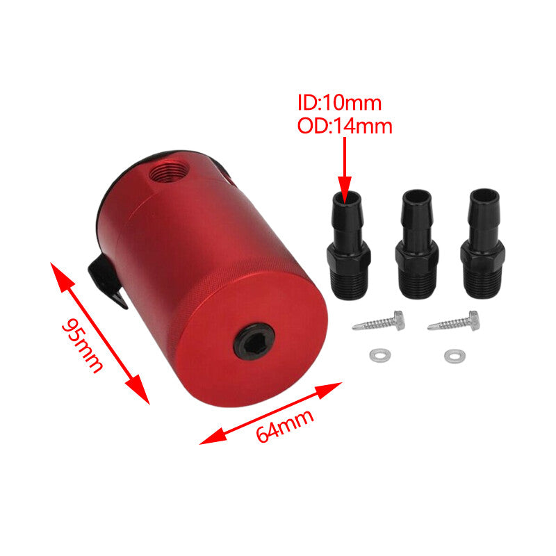 3Port Oil Catch Can Tank Reservoir Air-Oil Separator Racing Baffled Aluminum Red