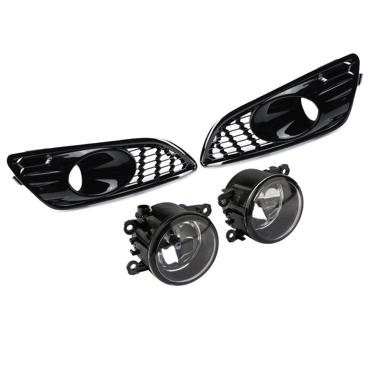 Honeycomb gloss black front fog lights + grille grille for Ford Fiesta Mk7 Zetec S