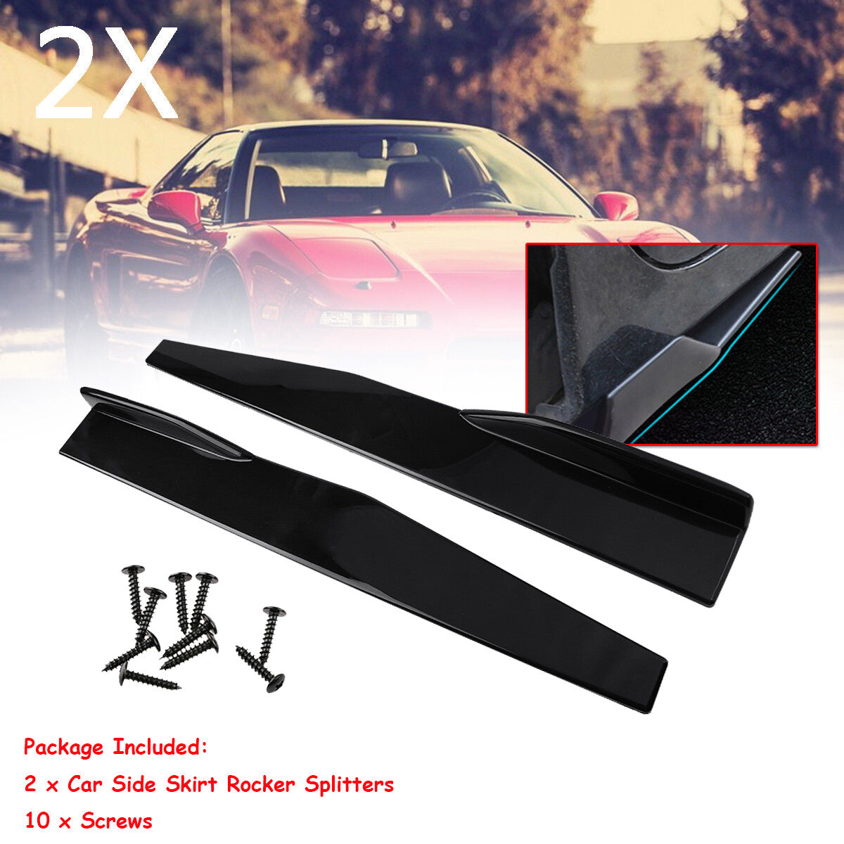 2 x Car Side Skirt Panels 74.5cm, Rocker Distributor, Wing Canard, Diffuser Universal
