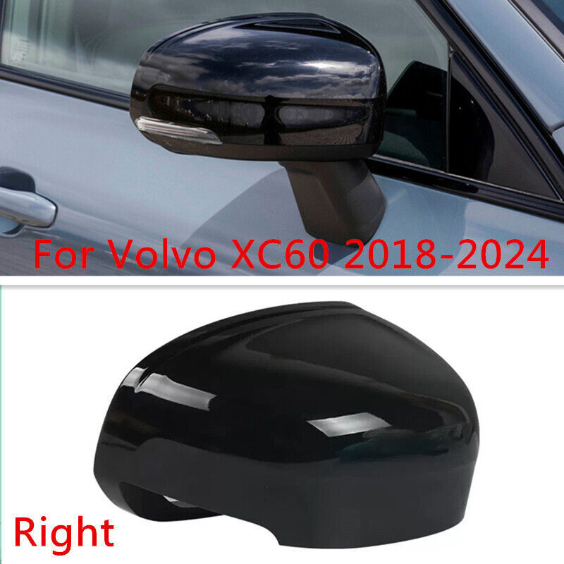 Black Right Side Rearview Door Mirror Cover Shell Cap for Volvo XC60 2018-2024