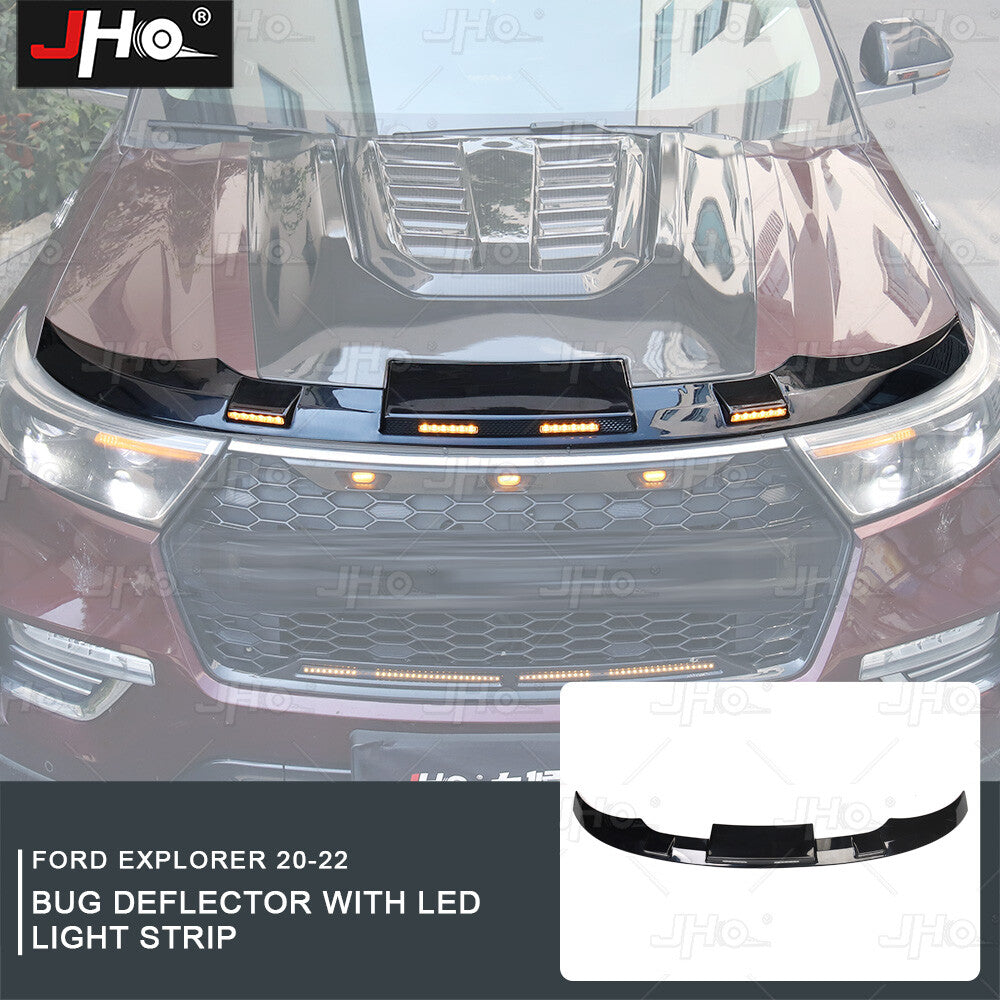 Hood Deflector Guard Bug Shield Bonnet Protector W/ LED Light for Ford Explorer