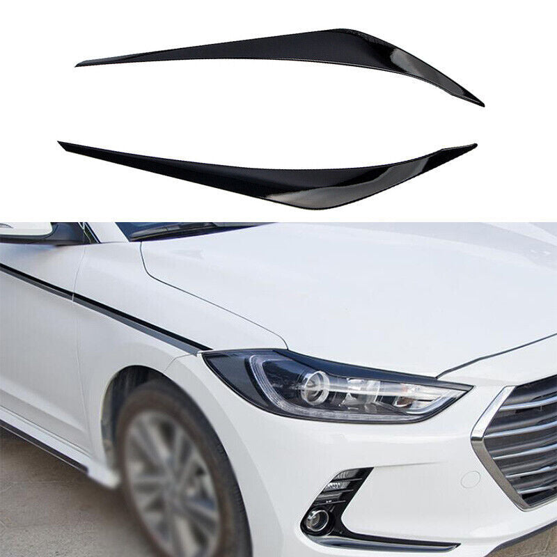 Gloss Black Front Headlight Lamp Strip Trim 2PCS for Hyundai for Elantra 2017-2018