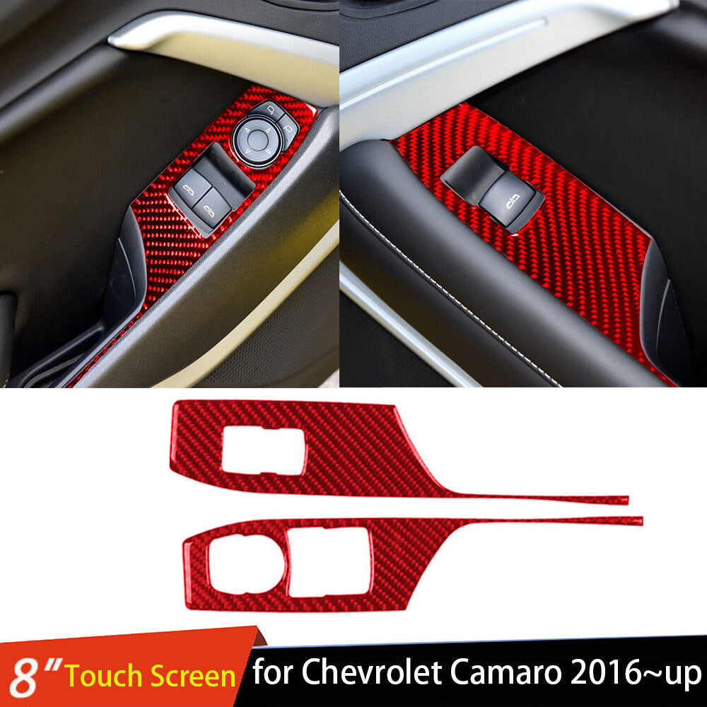 Red Carbon Fiber Window Lift Switch Button Panel Trim for Chevy Camaro 2016-23 A