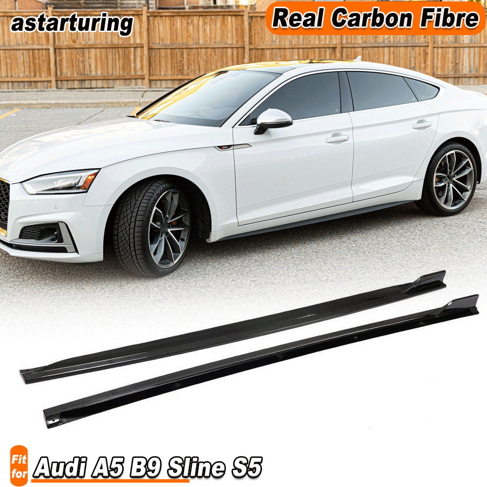 for AUDI A5 B9 S5 Sline 2017-2019 REAL Carbon Side Skirts Extension Lip Spoiler