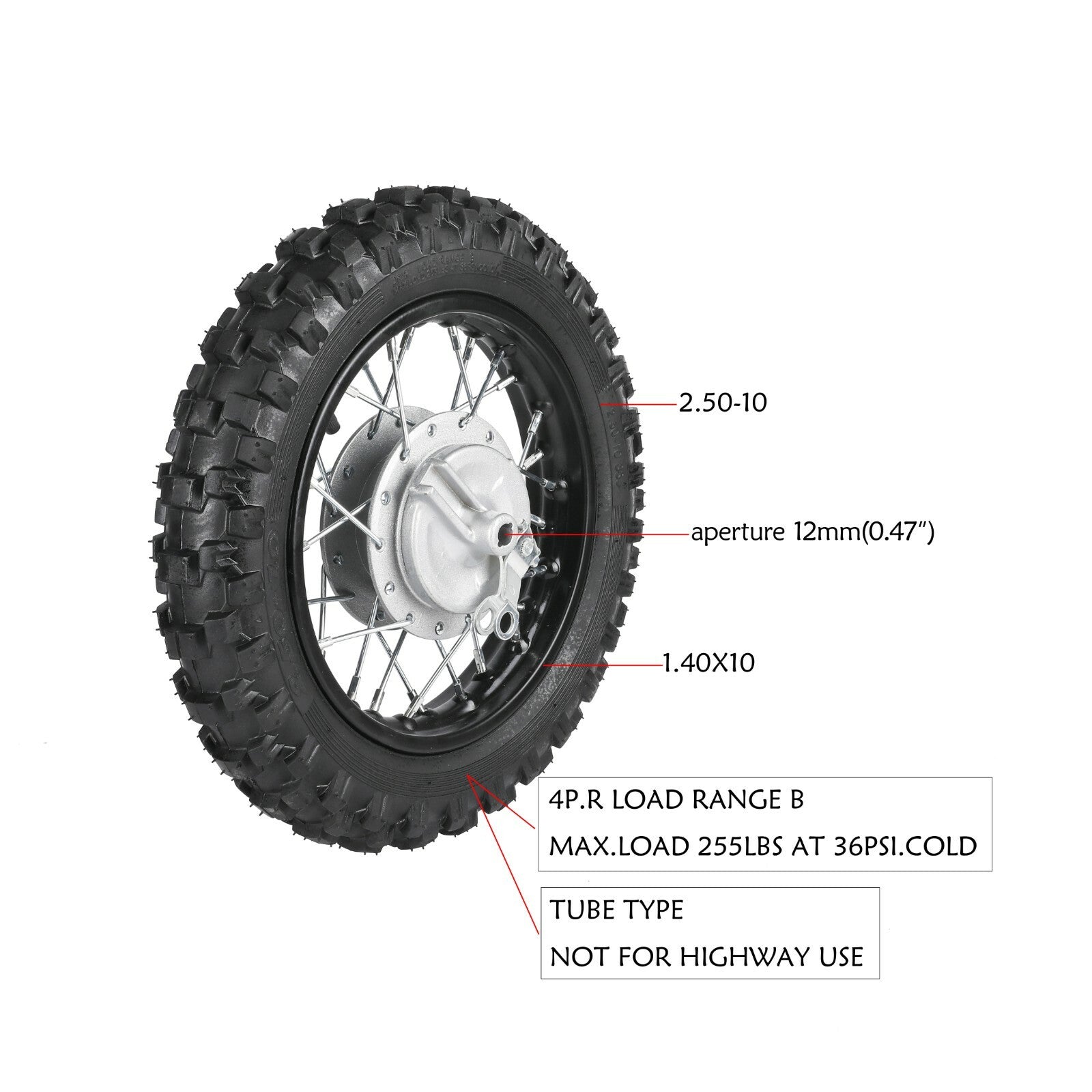 10-inch pitted bicycle wheel, 2.50-10 tire, rim and fork for CRF50 70CC-110C