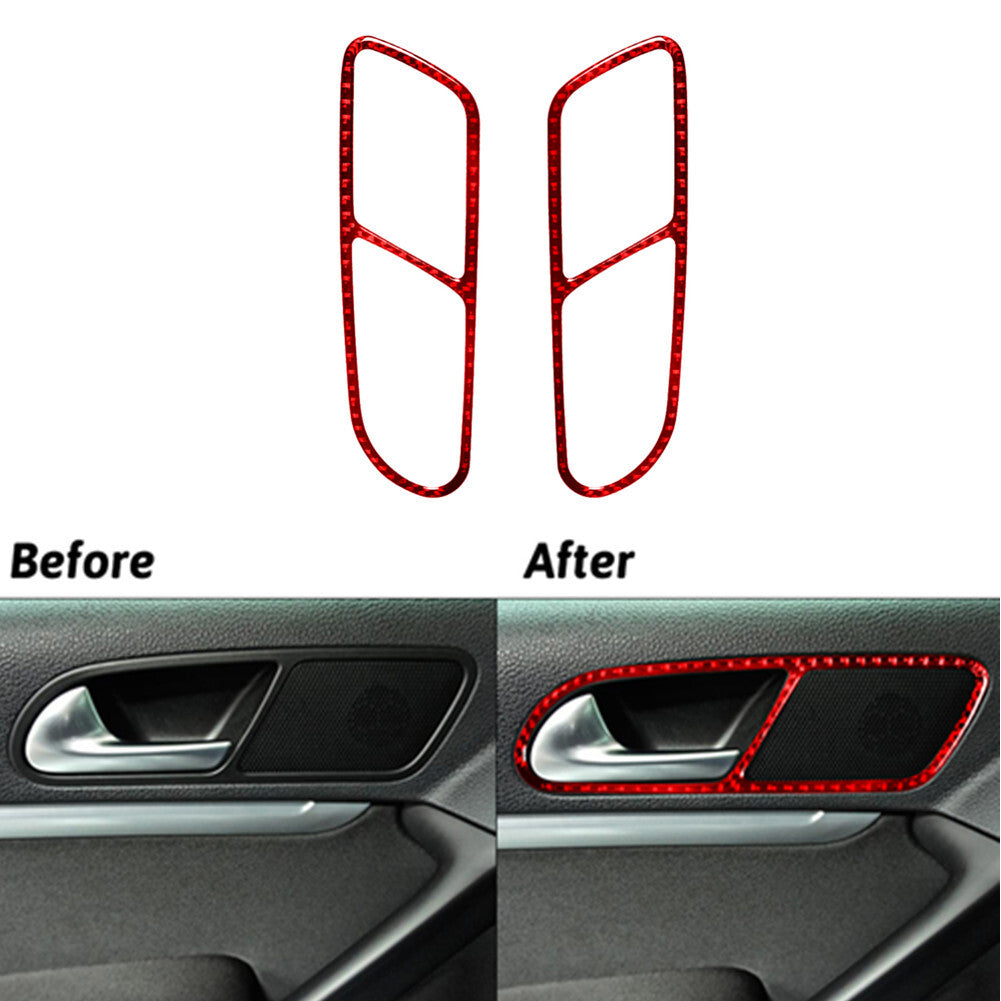 2X Red Carbon Fiber Rear Door Handle Trim for Volkswagen for Tiguan 2013-2017
