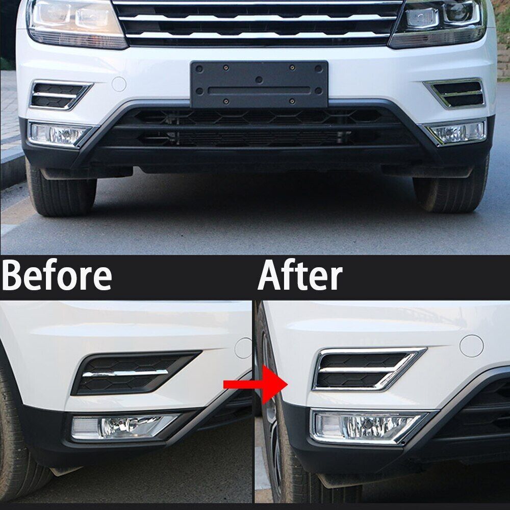 Set Front Bumper Grille Fog Light Cover Trim for VW for Tiguan 2017-2019