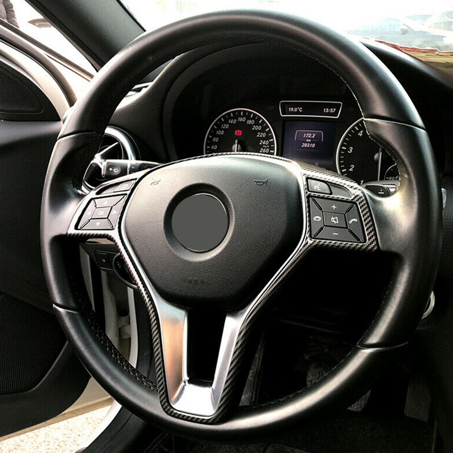 Carbon Fiber Color Steering Wheel Cover Trim Fit for Benz Class A B C W204 W212