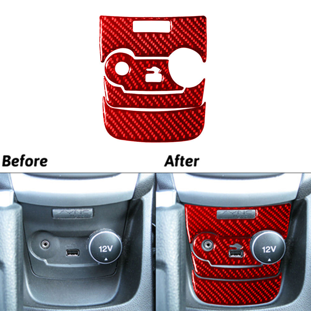 7x Red Carbon Fiber Interior USB/AUX Input Cover Trim for Ford Fiesta 2011-2015
