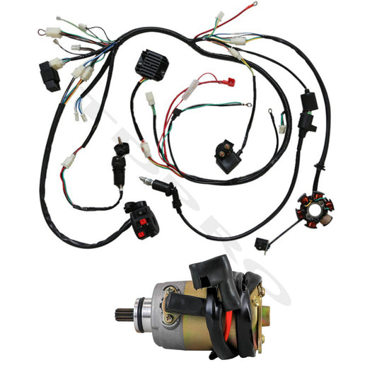 Wiring harness, electric starter motor, GY6, 125cc, 150cc, scooter, go-kart, all-terrain vehicle, Baja