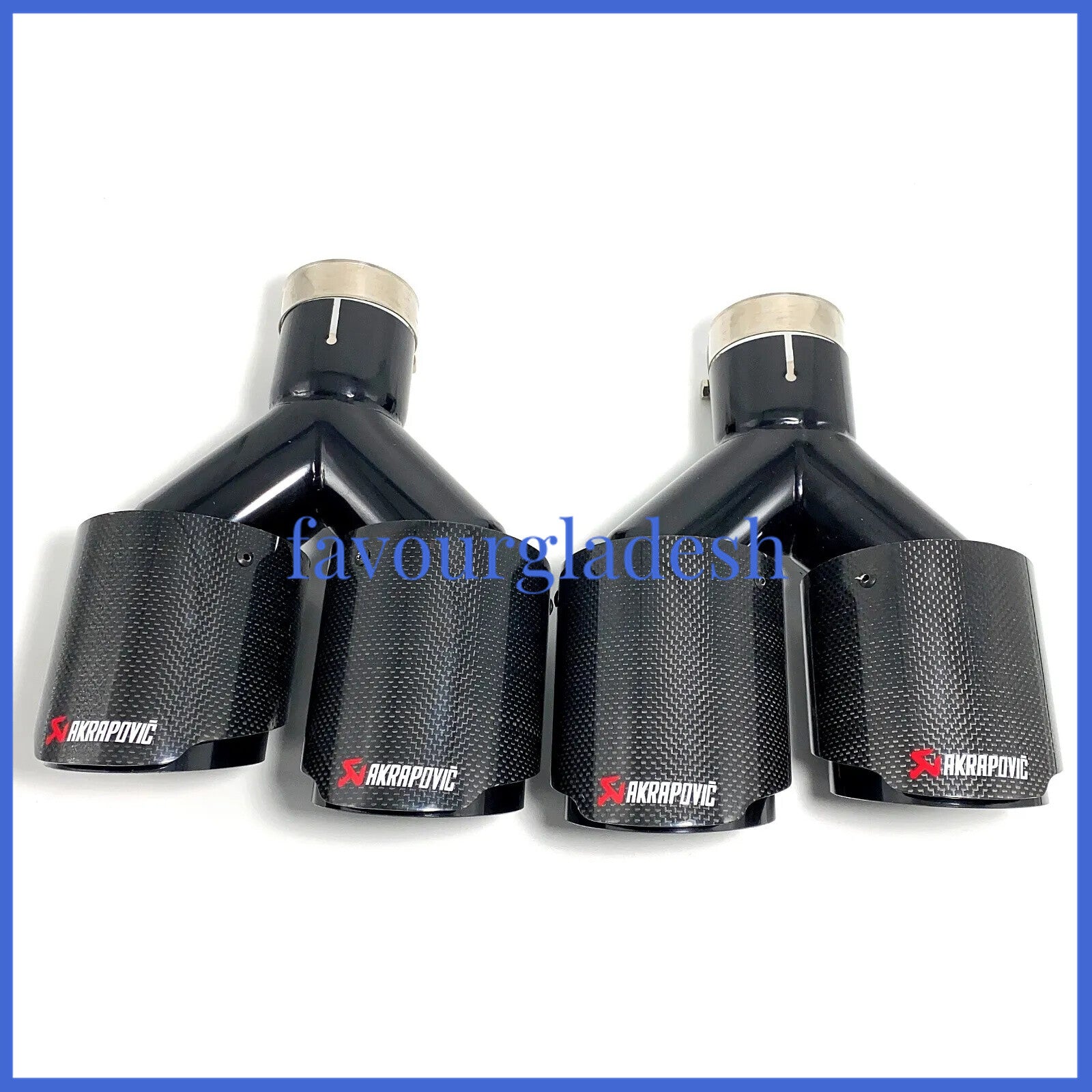 2X Akrapovic Carbon Fiber Exhaust Tip Dual Pipe Black ID:2.5 63mm OD:3.0 76mm