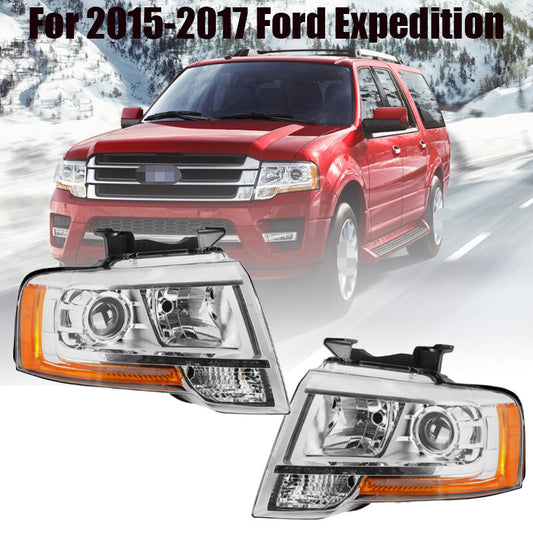 Chrome Projector Headlight For 2015-2017 for Ford Expedition Driver Passenger Side