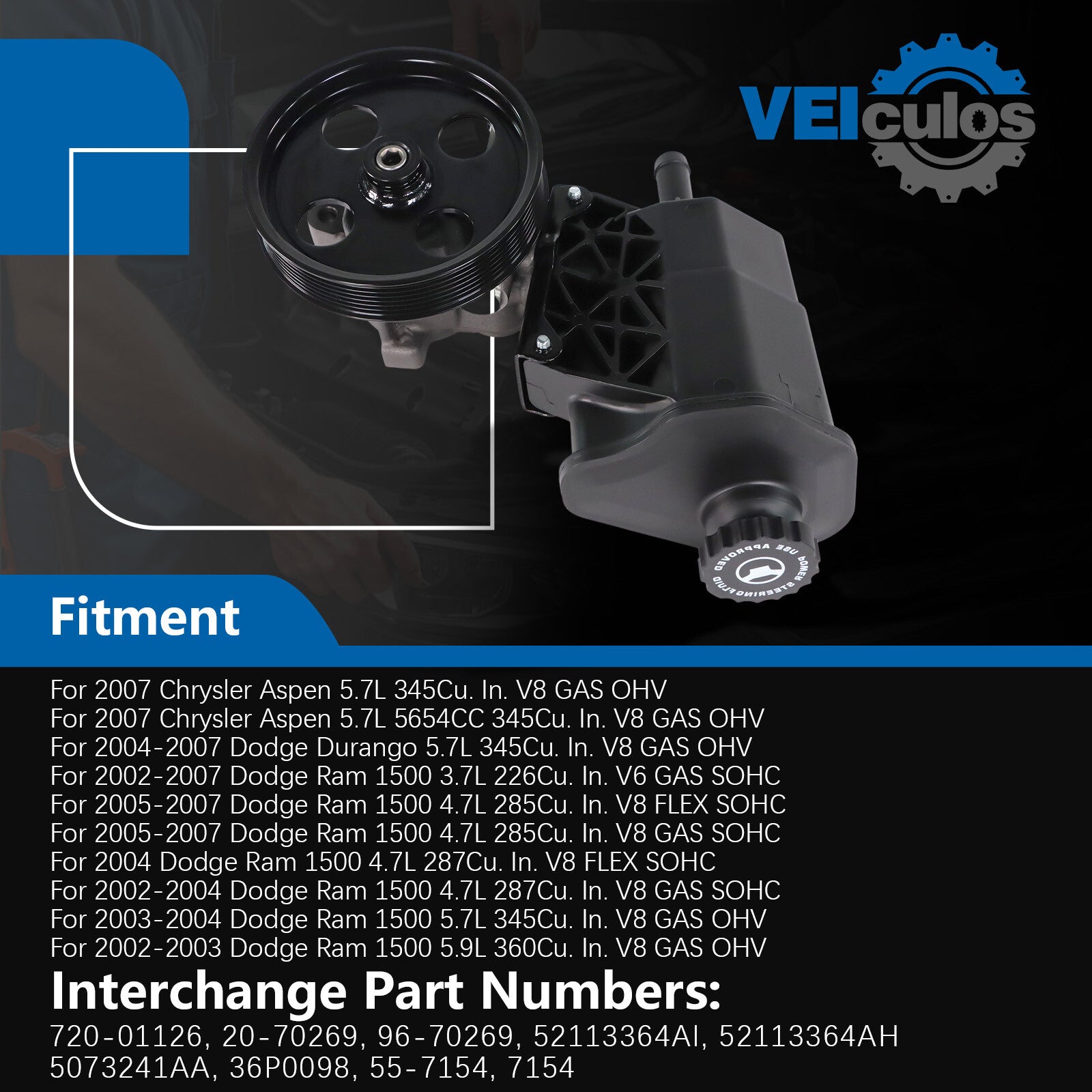 Power Steering Pump W/ Pulley  Reservoir For 2005-2007 for Dodge for Ram 1500 4.7L V8