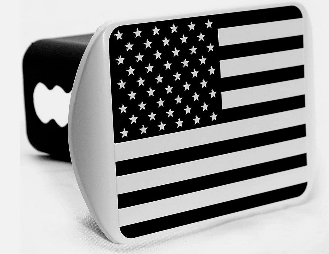 Car mount plug cap trailer tow receiver 2-inch American flag black and white  for ford